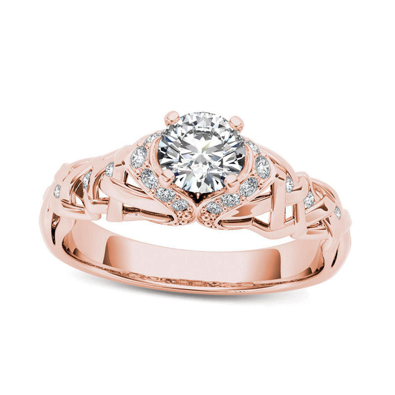 Image of ID 1 050 CT TW Natural Diamond Lattice Engagement Ring in Solid 14K Rose Gold
