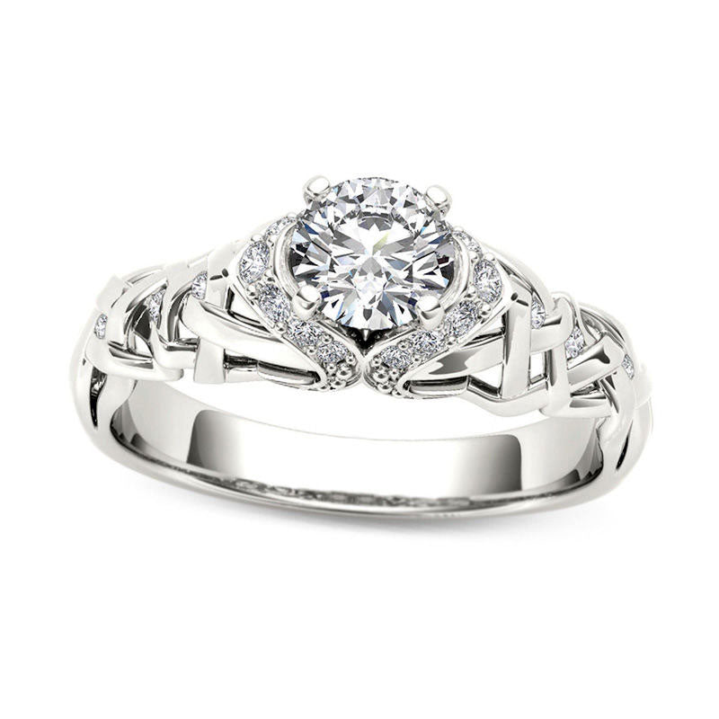 Image of ID 1 050 CT TW Natural Diamond Lattice Engagement Ring in Solid 14K White Gold