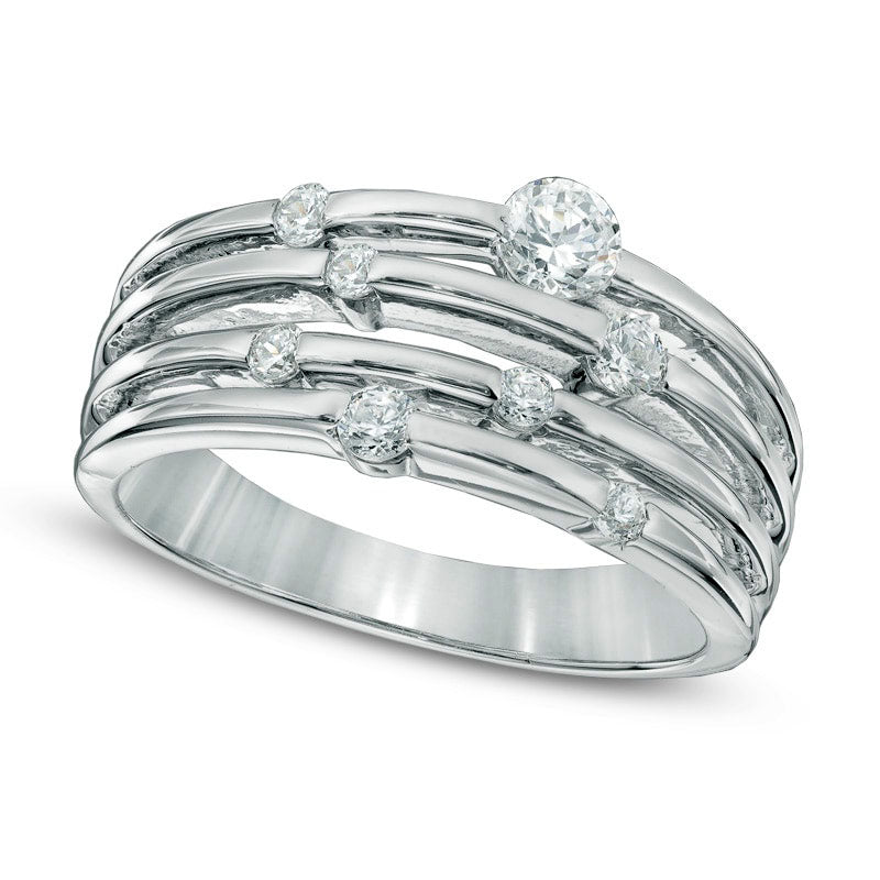 Image of ID 1 050 CT TW Natural Diamond Layered Orbit Ring in Solid 10K White Gold