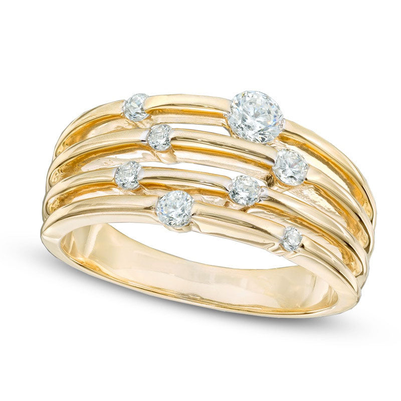 Image of ID 1 050 CT TW Natural Diamond Layered Orbit Ring in Solid 10K Yellow Gold