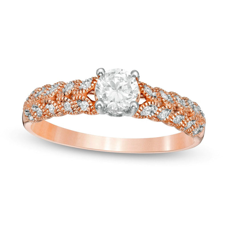 Image of ID 1 050 CT TW Natural Diamond Leaf Sides Engagement Ring in Solid 10K Rose Gold
