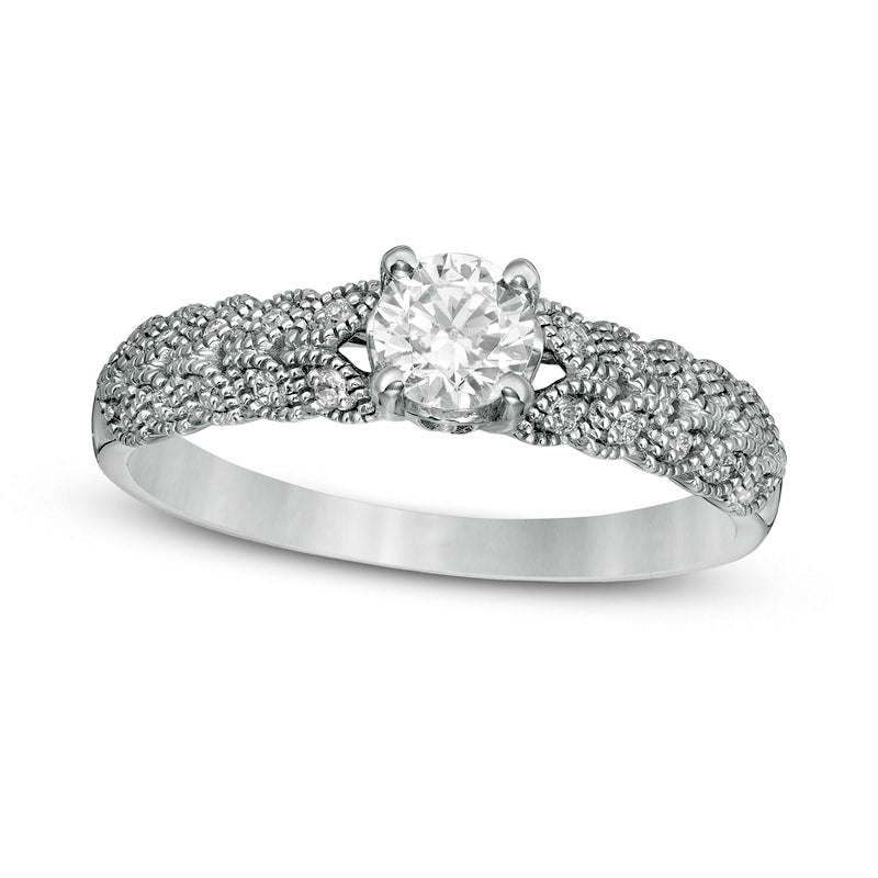 Image of ID 1 050 CT TW Natural Diamond Leaf Sides Engagement Ring in Solid 10K White Gold