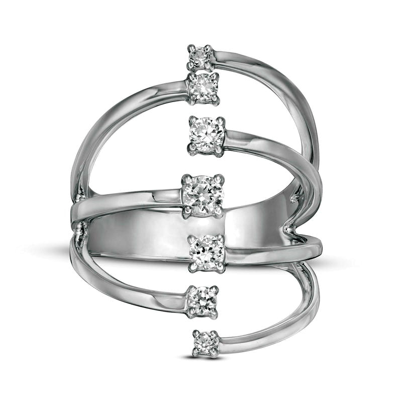 Image of ID 1 050 CT TW Natural Diamond Linear Seven Stone Open Shank Ring in Solid 10K White Gold