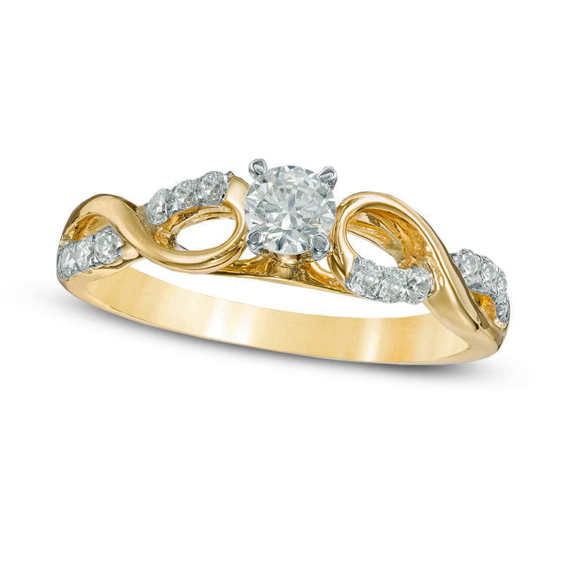 Image of ID 1 050 CT TW Natural Diamond Loop Ring in Solid 10K Yellow Gold