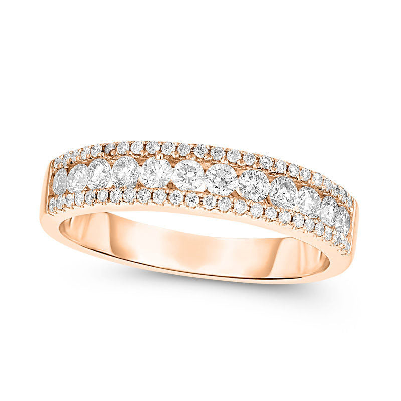 Image of ID 1 050 CT TW Natural Diamond Multi-Row Band in Solid 10K Rose Gold