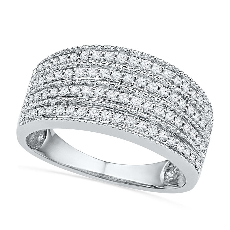 Image of ID 1 050 CT TW Natural Diamond Multi-Row Band in Solid 10K White Gold