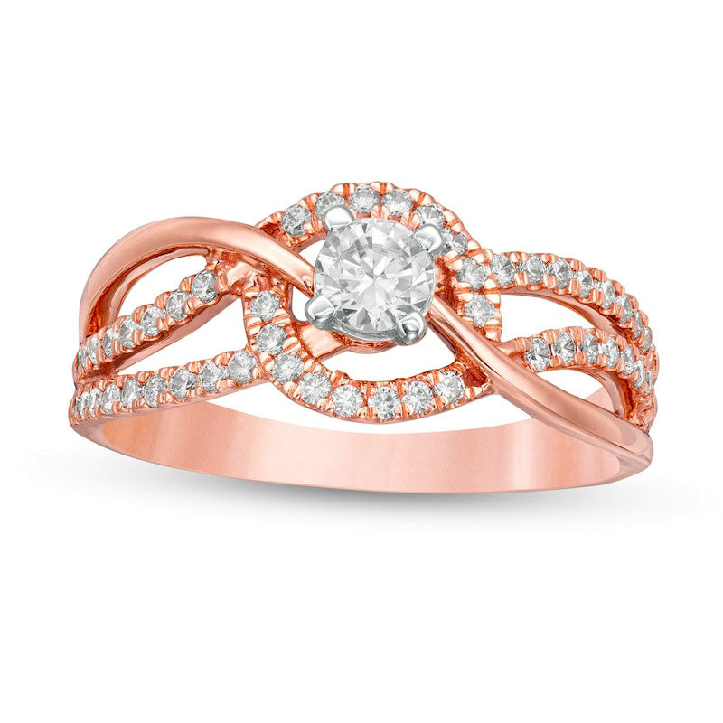 Image of ID 1 050 CT TW Natural Diamond Multi-Row Bypass Engagement Ring in Solid 10K Rose Gold