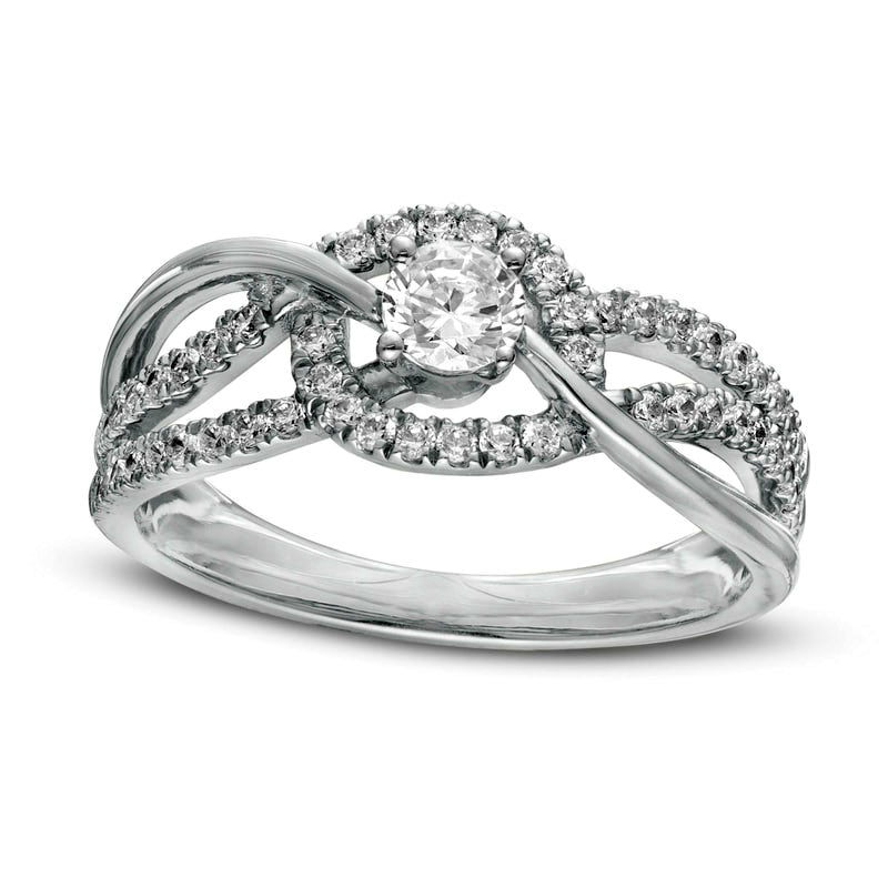 Image of ID 1 050 CT TW Natural Diamond Multi-Row Bypass Engagement Ring in Solid 10K White Gold