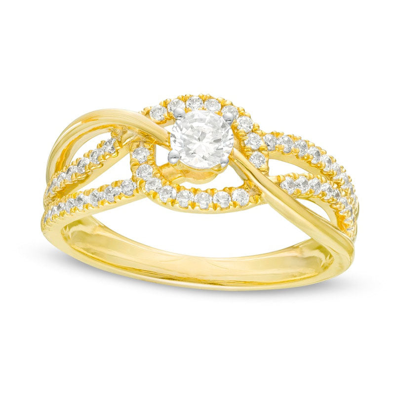 Image of ID 1 050 CT TW Natural Diamond Multi-Row Bypass Engagement Ring in Solid 10K Yellow Gold