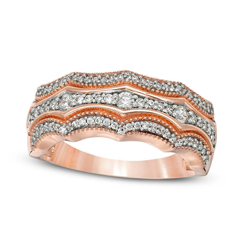 Image of ID 1 050 CT TW Natural Diamond Multi-Row Concave Antique Vintage-Style Band in Solid 10K Rose Gold
