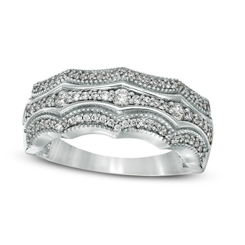 Image of ID 1 050 CT TW Natural Diamond Multi-Row Concave Antique Vintage-Style Band in Solid 10K White Gold