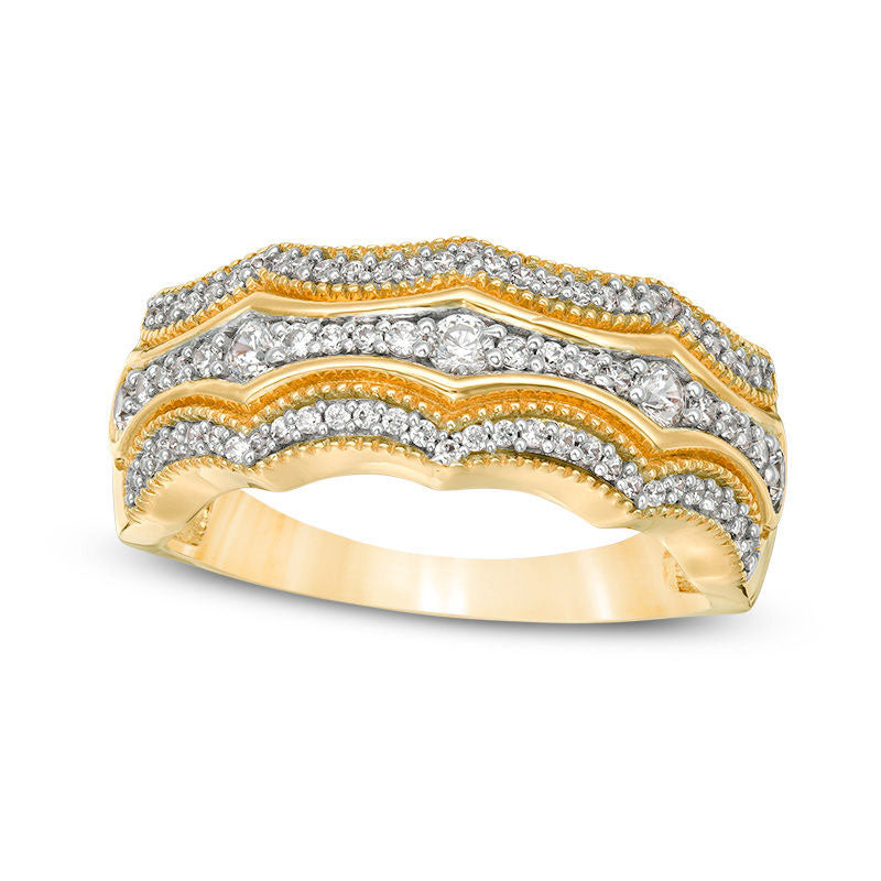 Image of ID 1 050 CT TW Natural Diamond Multi-Row Concave Antique Vintage-Style Band in Solid 10K Yellow Gold