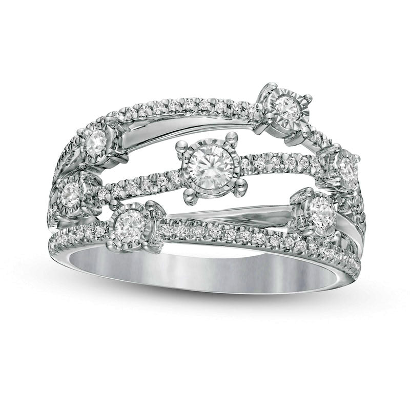 Image of ID 1 050 CT TW Natural Diamond Multi-Row Orbit Ring in Solid 10K White Gold