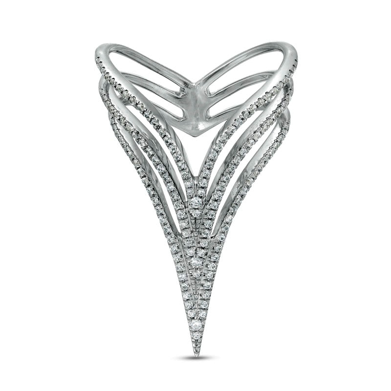 Image of ID 1 050 CT TW Natural Diamond Multi-Row Split Shank Chevron Ring in Solid 10K White Gold