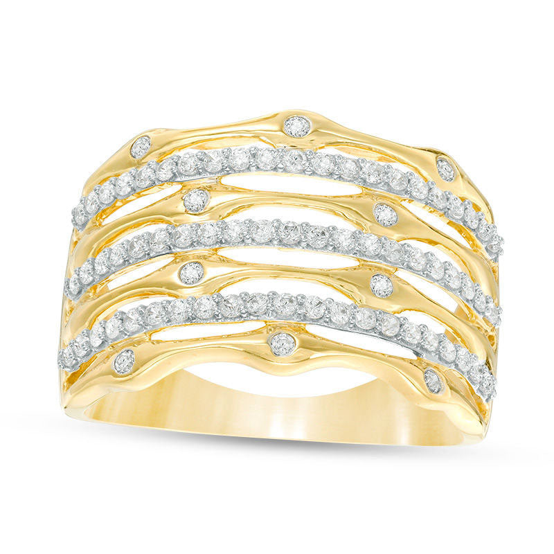Image of ID 1 050 CT TW Natural Diamond Multi-Row Stacked Ring in Solid 10K Yellow Gold