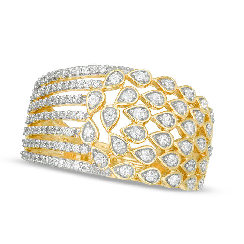 Image of ID 1 050 CT TW Natural Diamond Multi-Row Teardrop and Ribbons Ring in Solid 10K Yellow Gold