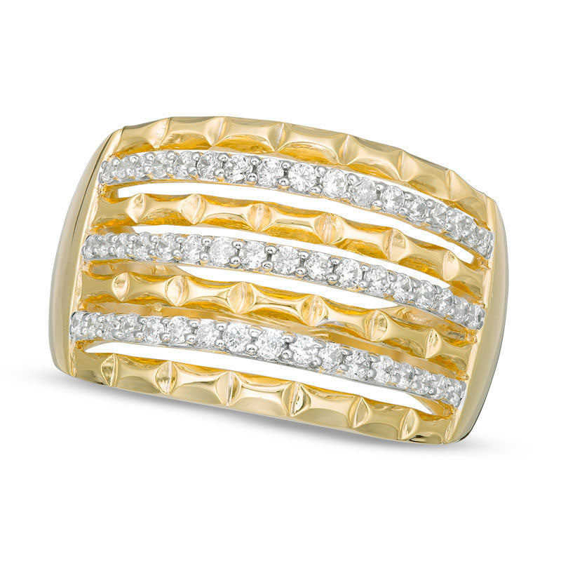 Image of ID 1 050 CT TW Natural Diamond Multi-Row Textured Ring in Solid 10K Yellow Gold