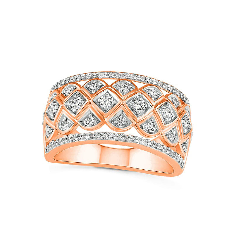 Image of ID 1 050 CT TW Natural Diamond Ornate Quilt Ring in Solid 10K Rose Gold