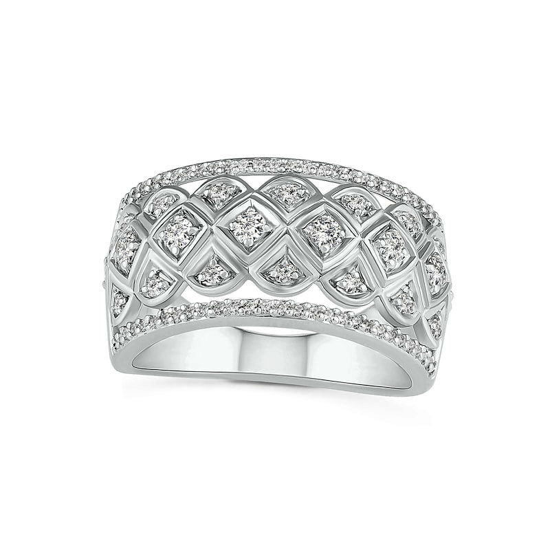 Image of ID 1 050 CT TW Natural Diamond Ornate Quilt Ring in Solid 10K White Gold