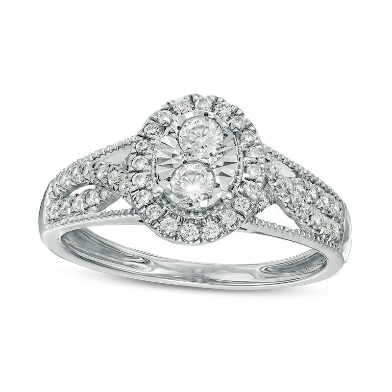 Image of ID 1 050 CT TW Natural Diamond Oval Frame Twist Antique Vintage-Style Engagement Ring in Solid 14K White Gold