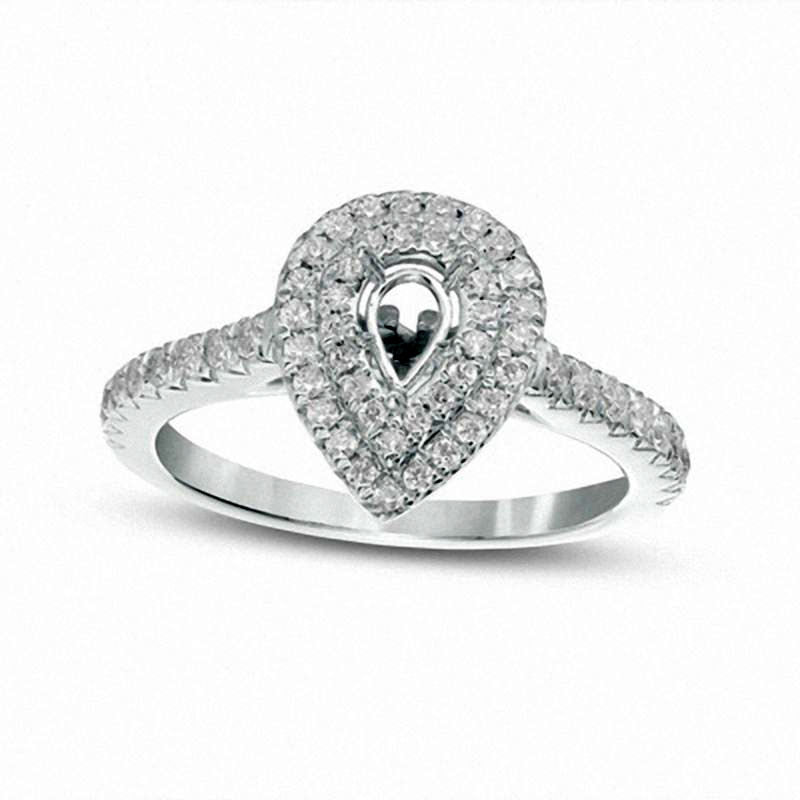 Image of ID 1 050 CT TW Natural Diamond Pear-Shaped Double Frame Semi-Mount in Solid 14K White Gold