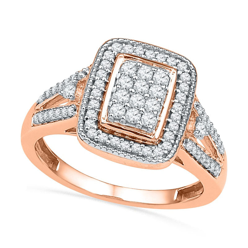 Image of ID 1 050 CT TW Natural Diamond Rectangular Cluster Frame Ring in Solid 10K Rose Gold