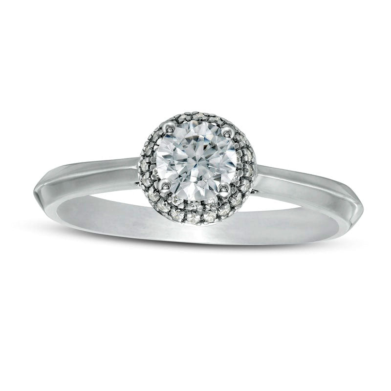 Image of ID 1 050 CT TW Natural Diamond Rounded Frame Engagement Ring in Solid 10K White Gold