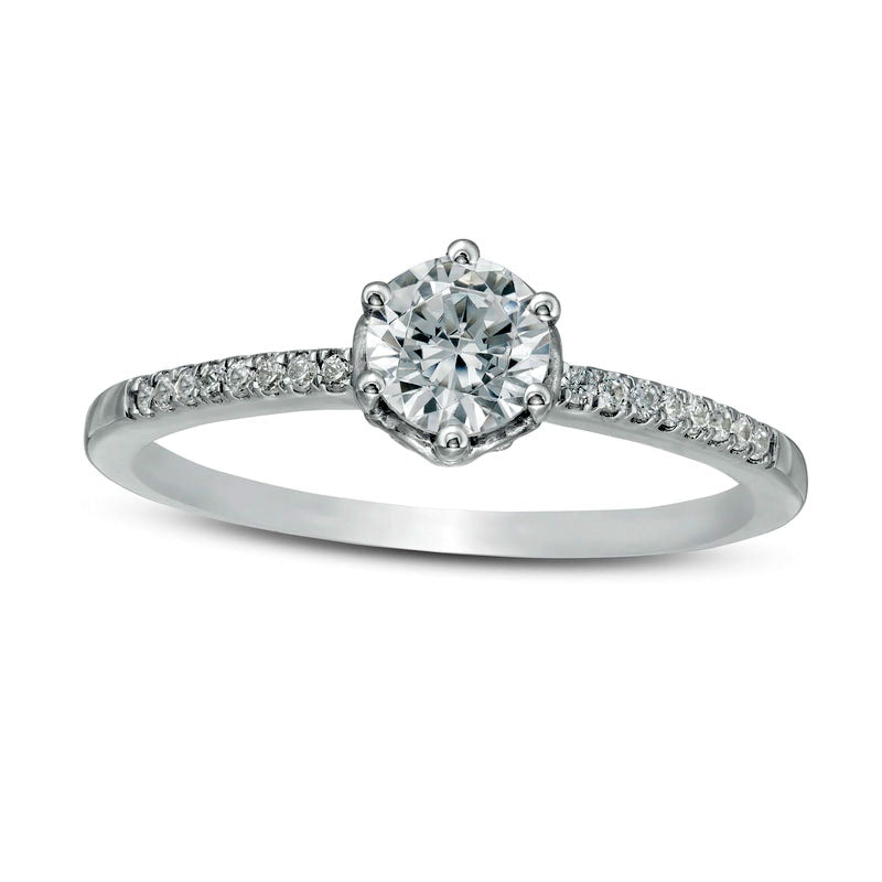 Image of ID 1 050 CT TW Natural Diamond Scalloped Setting Engagement Ring in Solid 10K White Gold
