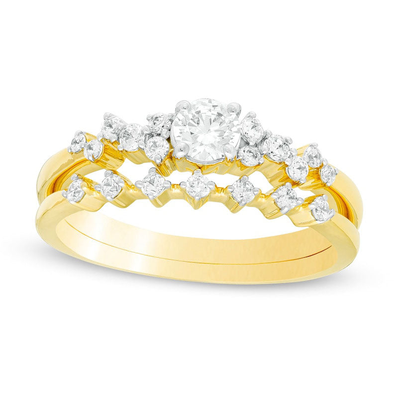 Image of ID 1 050 CT TW Natural Diamond Scatter Bridal Engagement Ring Set in Solid 10K Yellow Gold