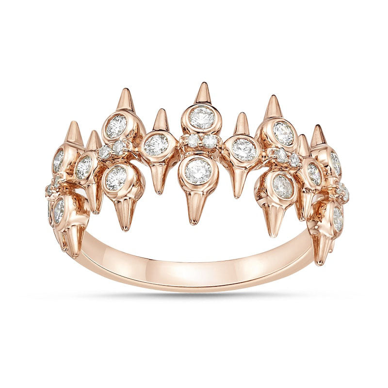 Image of ID 1 050 CT TW Natural Diamond Spikes Multi-Row Ring in Solid 10K Rose Gold