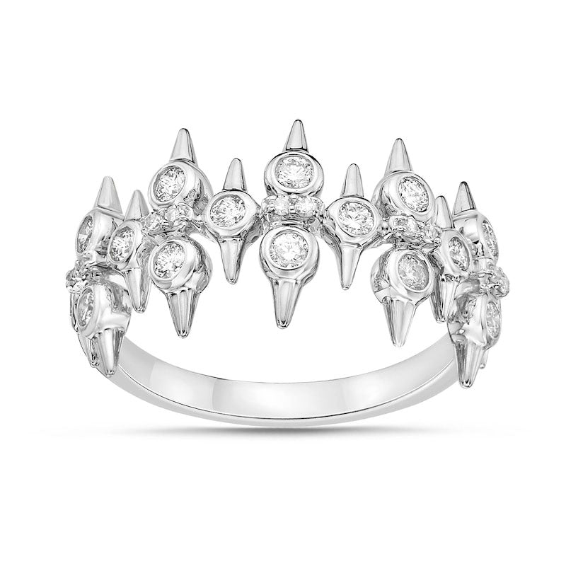 Image of ID 1 050 CT TW Natural Diamond Spikes Multi-Row Ring in Solid 10K White Gold