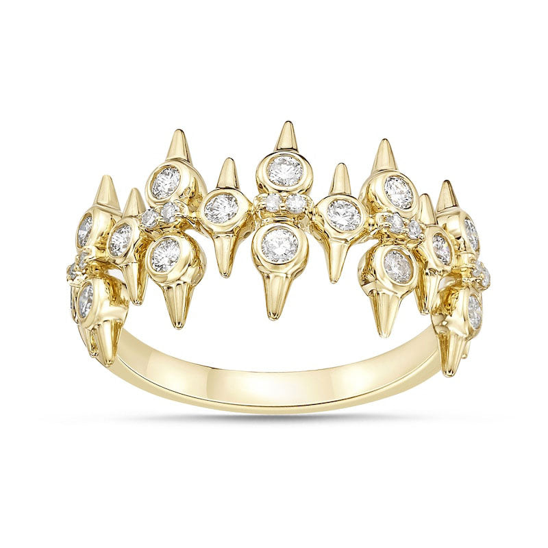 Image of ID 1 050 CT TW Natural Diamond Spikes Multi-Row Ring in Solid 10K Yellow Gold