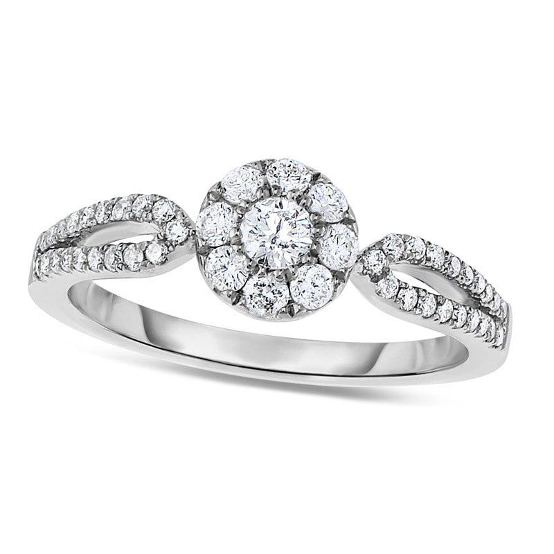 Image of ID 1 050 CT TW Natural Diamond Split Shank Engagement Ring in Solid 10K White Gold