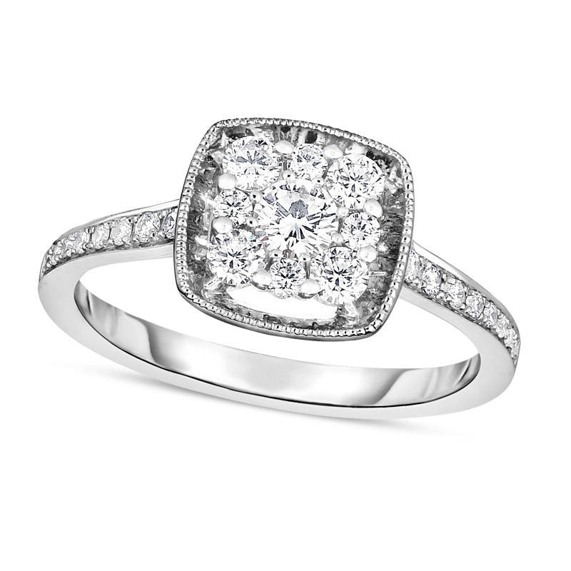 Image of ID 1 050 CT TW Natural Diamond Square Frame Antique Vintage-Style Engagement Ring in Solid 10K White Gold