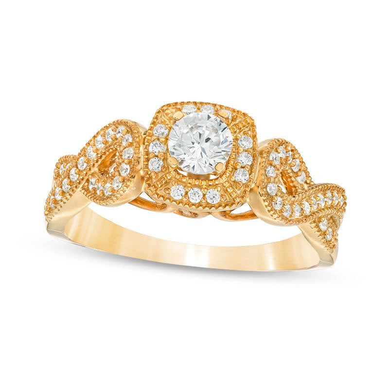Image of ID 1 050 CT TW Natural Diamond Square Frame Antique Vintage-Style Engagement Ring in Solid 14K Gold