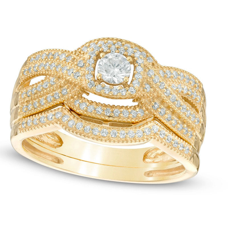 Image of ID 1 050 CT TW Natural Diamond Square Frame Twisted Shank Bridal Engagement Ring Set in Solid 14K Gold