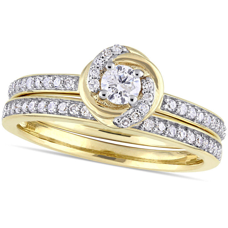 Image of ID 1 050 CT TW Natural Diamond Swirl Bridal Engagement Ring Set in Solid 10K Yellow Gold