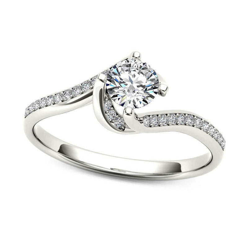 Image of ID 1 050 CT TW Natural Diamond Swirl Bypass Engagement Ring in Solid 14K White Gold