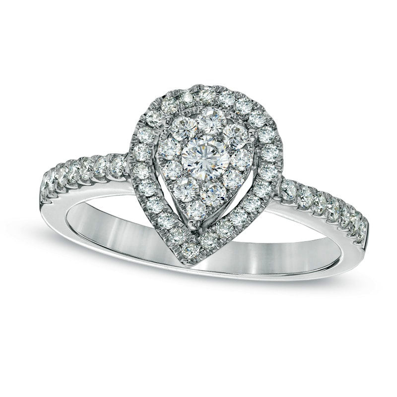 Image of ID 1 050 CT TW Natural Diamond Teardrop Frame Engagement Ring in Solid 10K White Gold