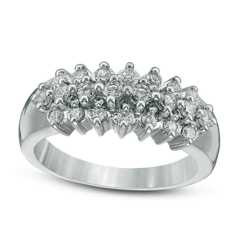 Image of ID 1 050 CT TW Natural Diamond Three Row Anniversary Band in Solid 10K White Gold