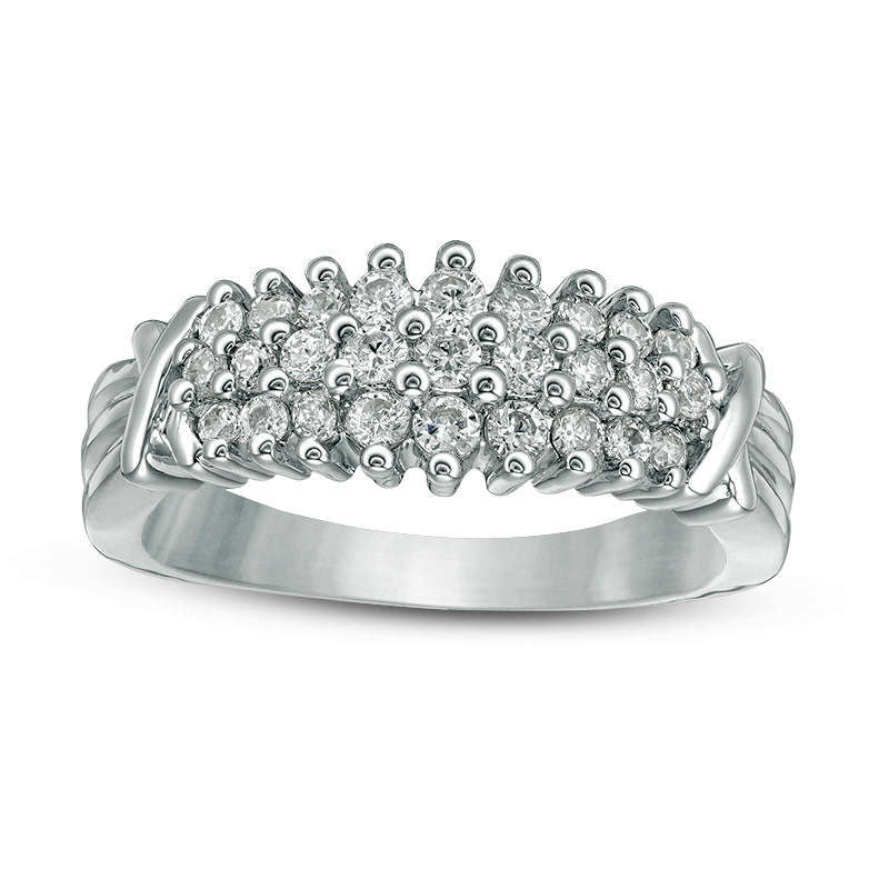 Image of ID 1 050 CT TW Natural Diamond Three Row X Collar Anniversary Band in Solid 10K White Gold