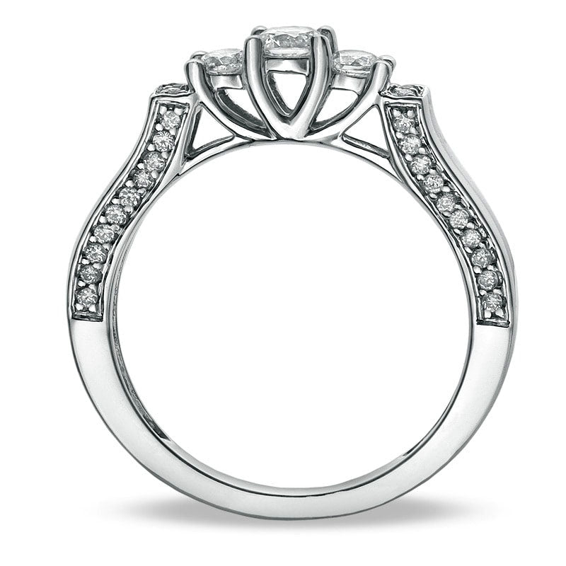 Image of ID 1 050 CT TW Natural Diamond Three Stone Band in Solid 10K White Gold