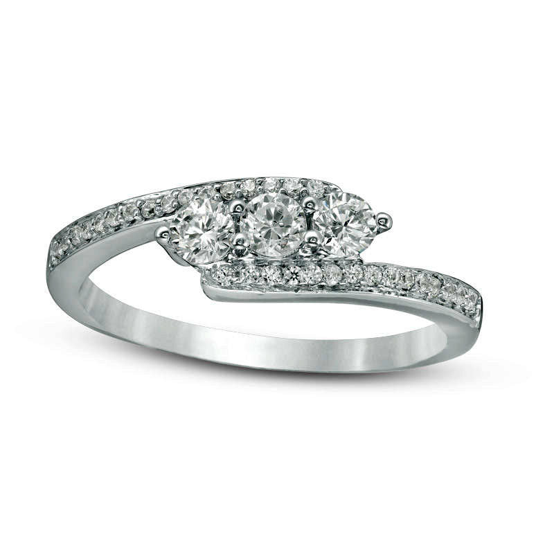 Image of ID 1 050 CT TW Natural Diamond Three Stone Bypass Ring in Solid 10K White Gold