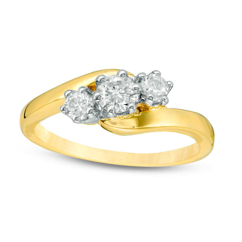 Image of ID 1 050 CT TW Natural Diamond Three Stone Bypass Ring in Solid 10K Yellow Gold