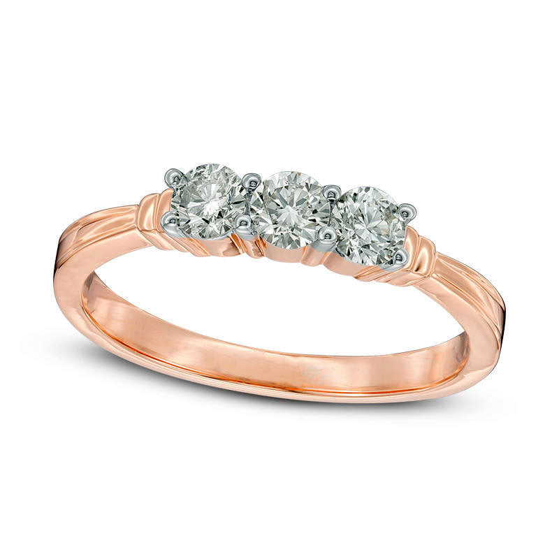 Image of ID 1 050 CT TW Natural Diamond Three Stone Collar Engagement Ring in Solid 10K Rose Gold