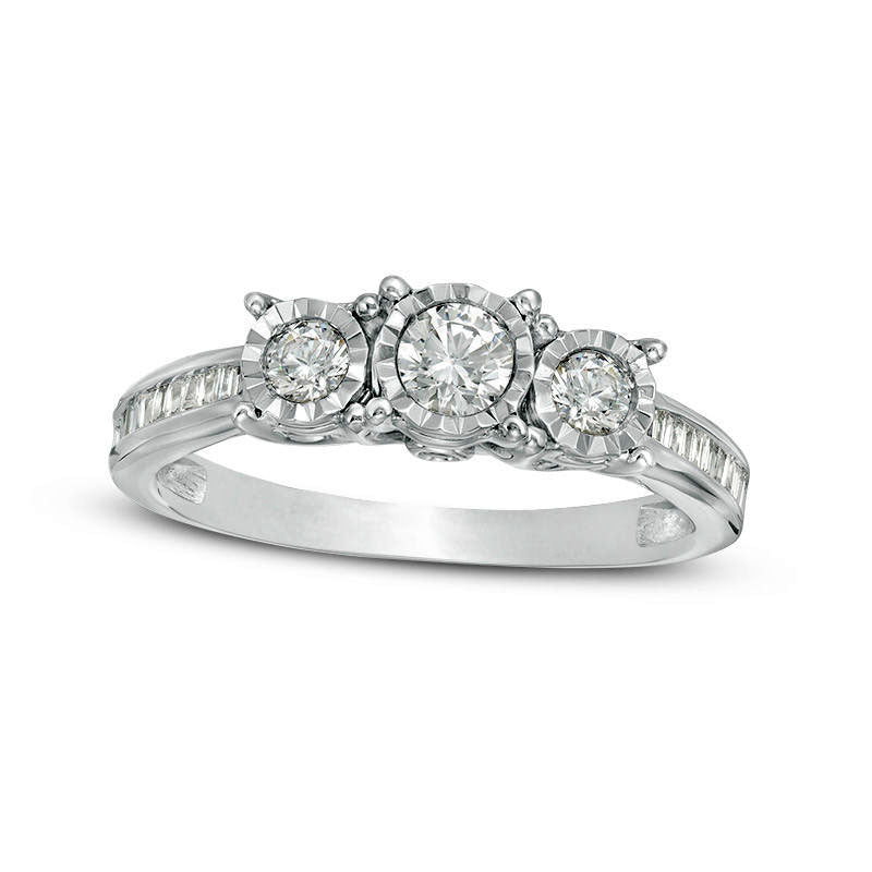 Image of ID 1 050 CT TW Natural Diamond Three Stone Engagement Ring in Solid 10K White Gold