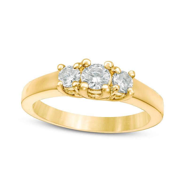 Image of ID 1 050 CT TW Natural Diamond Three Stone Engagement Ring in Solid 14K Gold