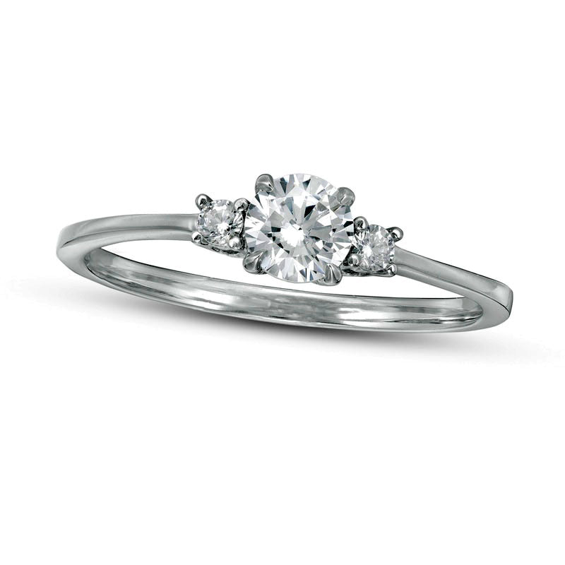 Image of ID 1 050 CT TW Natural Diamond Three Stone Engagement Ring in Solid 14K White Gold