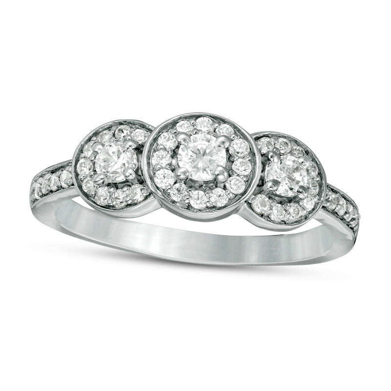 Image of ID 1 050 CT TW Natural Diamond Three Stone Frame Engagement Ring in Solid 10K White Gold