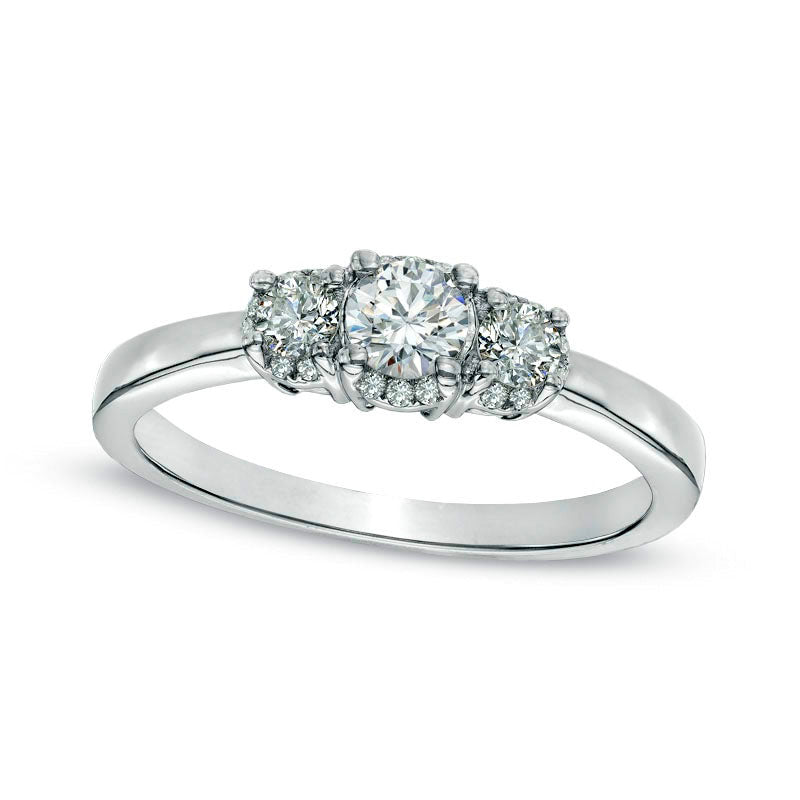 Image of ID 1 050 CT TW Natural Diamond Three Stone Ring in Solid 10K White Gold